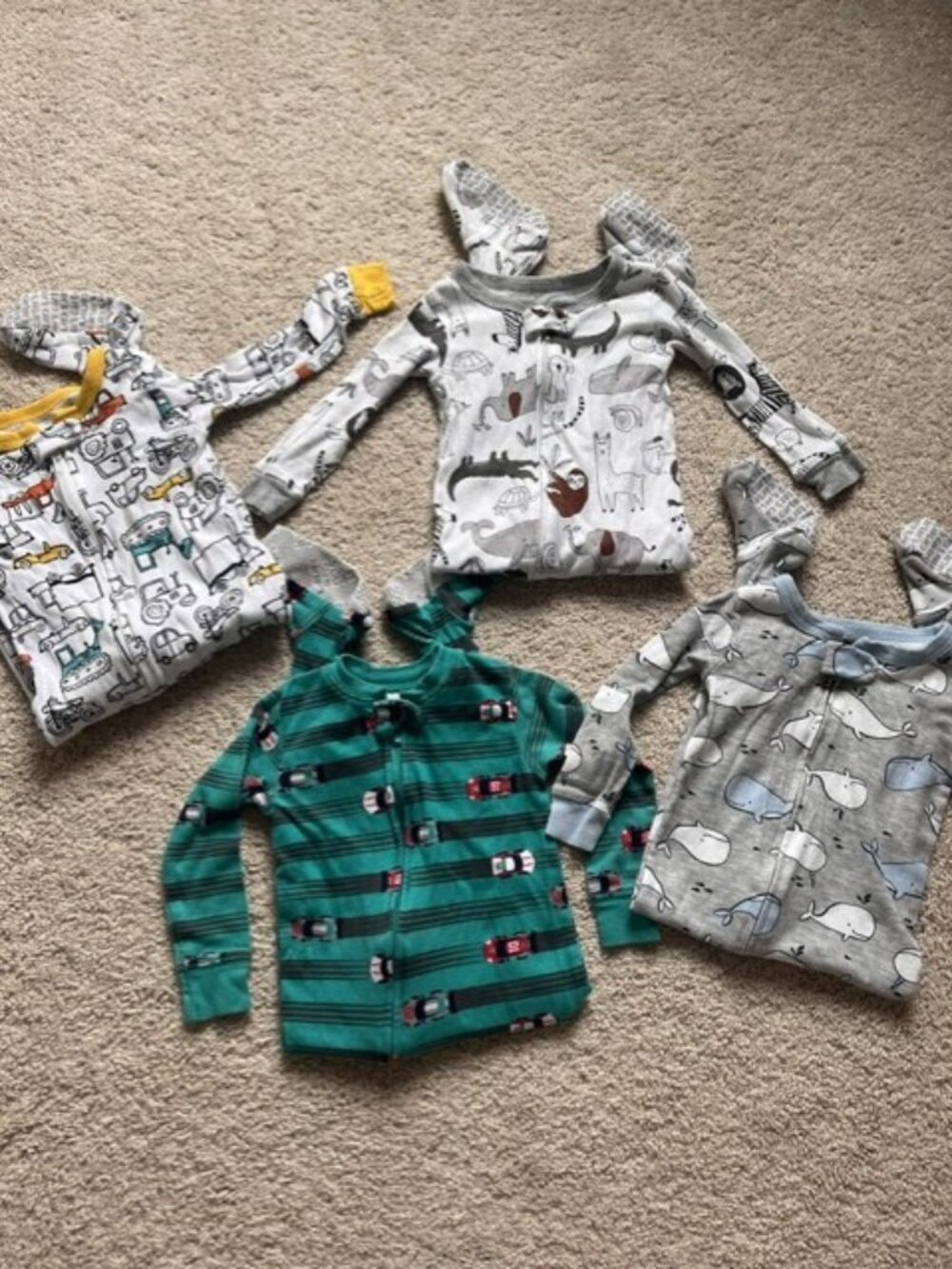 Carter's Baby Pajama Lot 4 Long Sleeve Sleep Tops Animal Print Size 18 Months